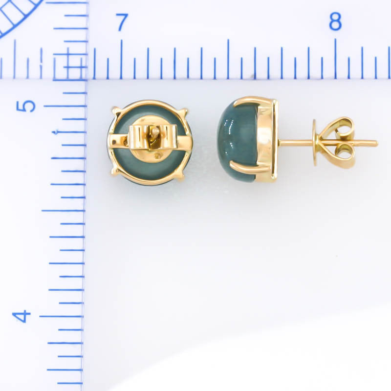 Blue-Green Guatemalan Jadeite Jade Stud Earrings in 14K Yellow Gold | UPC #400429