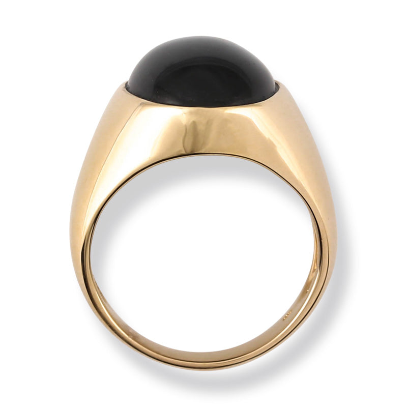 14K Yellow Gold Black Nephrite Jade Gypsy Ring for Men | UPC #373198