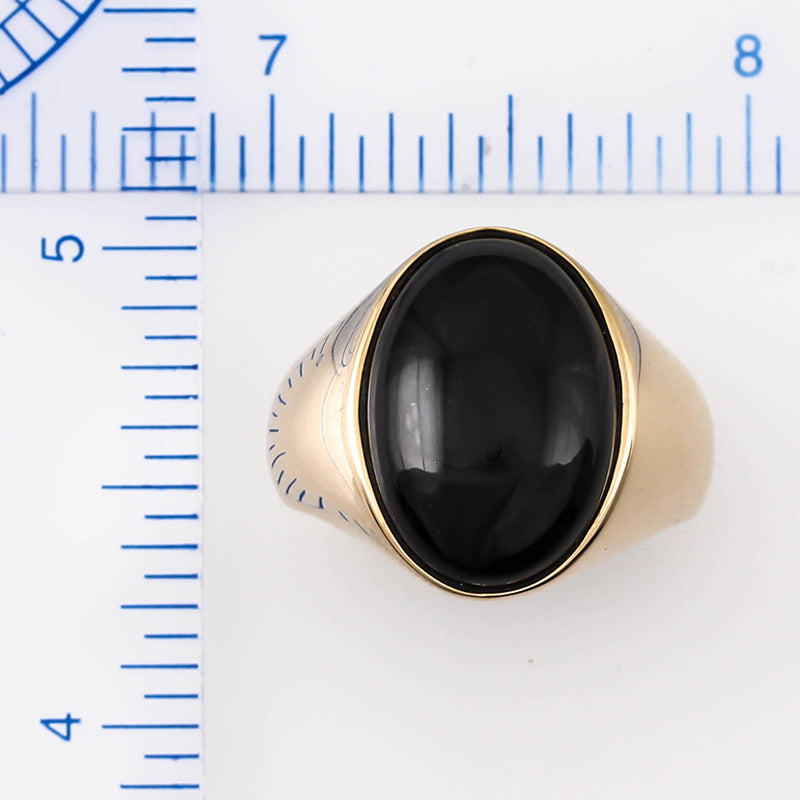 14K Yellow Gold Black Nephrite Jade Gypsy Ring for Men | UPC #373198