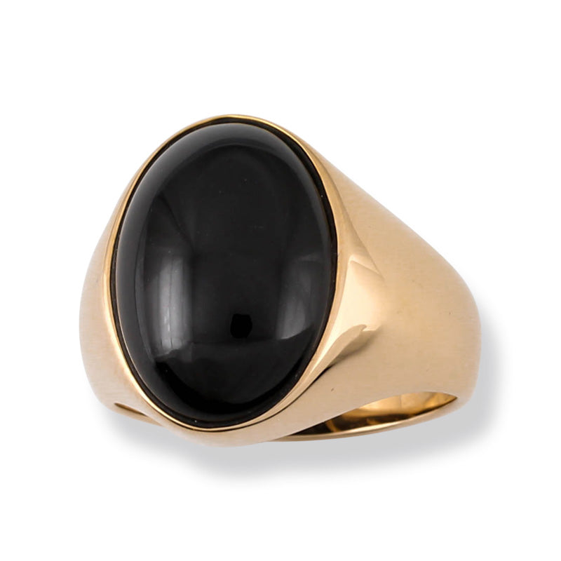 14K Yellow Gold Black Nephrite Jade Gypsy Ring for Men | UPC #373198