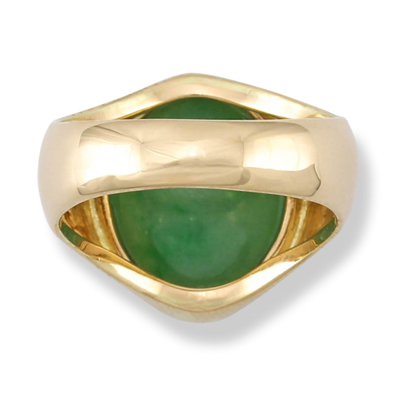 14K Yellow Gold Green Jadeite Jade Gypsy Style Ring for Men and Women | UPC #309661