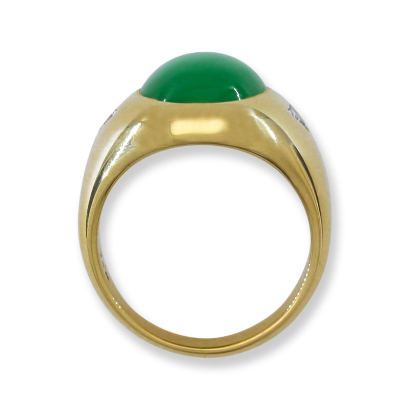 Green Jadeite Jade and Diamond Ring in 14K Yellow Gold | UPC #391246