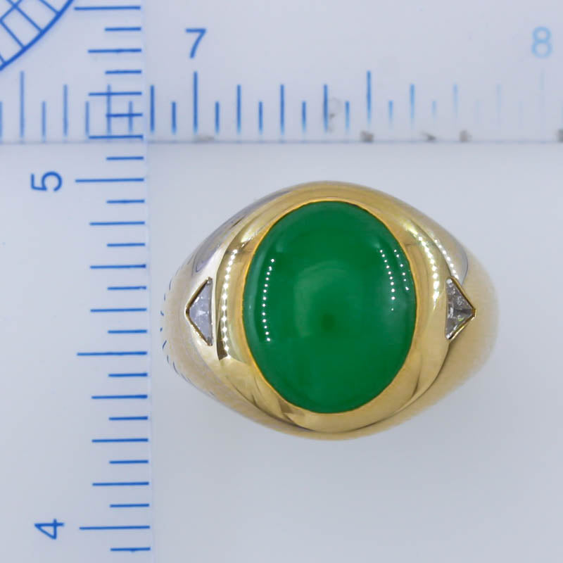Green Jadeite Jade and Diamond Ring in 14K Yellow Gold | UPC #391246