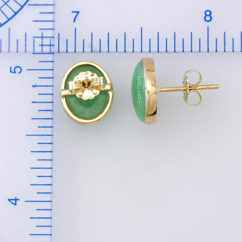 Green Jadeite Jade 14K Yellow Gold Oval Stud Earring Jade Jewelry