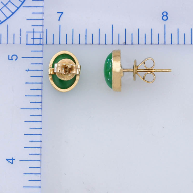Vintage Green Jadeite Jade 14K Yellow Gold Oval Stud Earring | UPC #399730