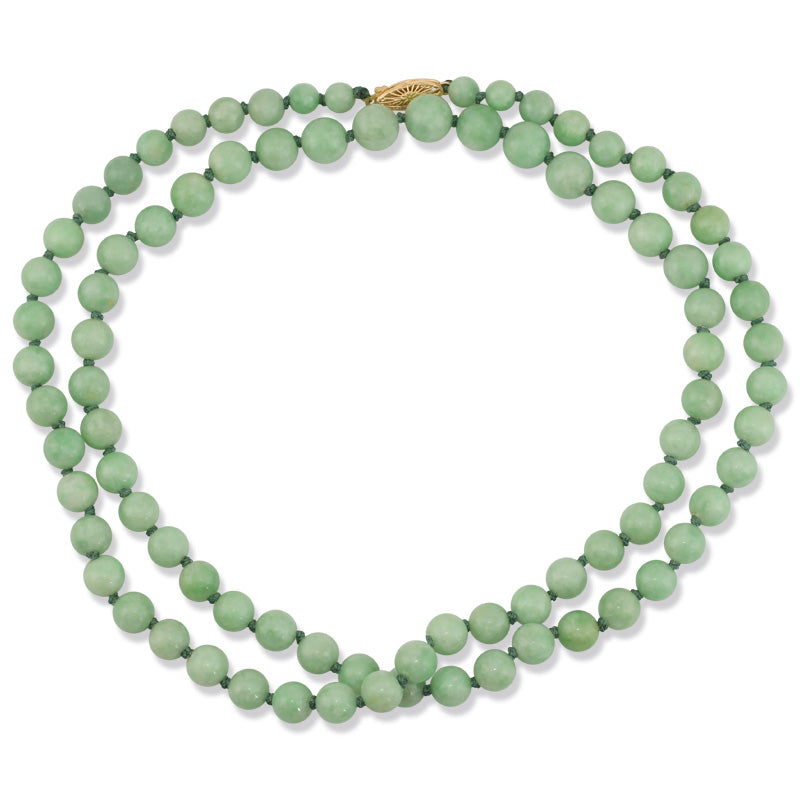 Classic Green Jade Necklace 14K Yellow Gold and Green Jadeite