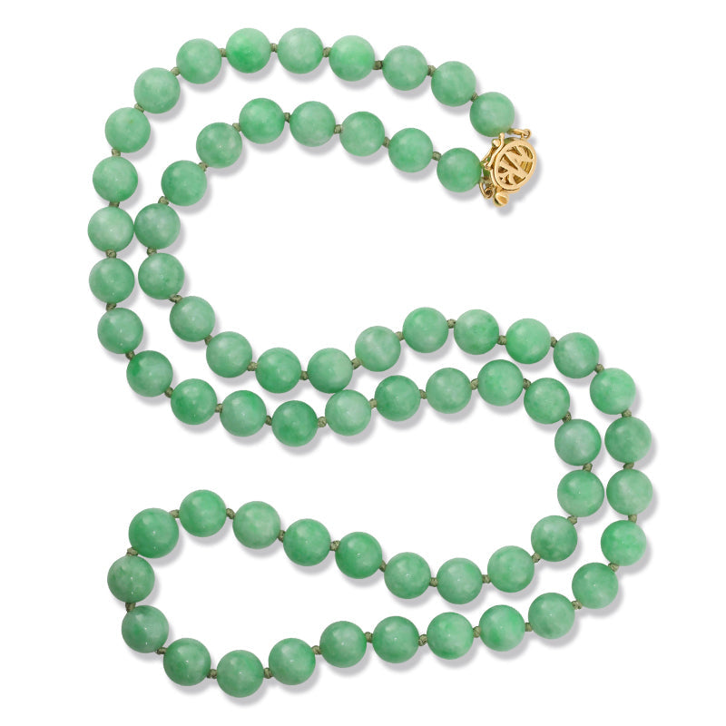 18K Yellow Gold Apple Green Jadeite Jade Bead Necklace | UPC #371125