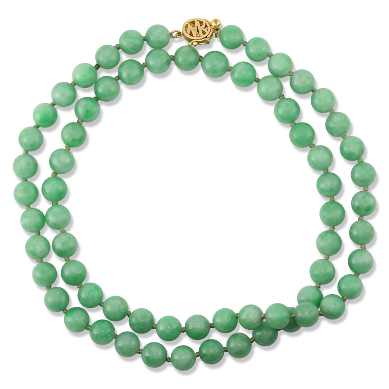 18K Yellow Gold Apple Green Jadeite Jade Bead Necklace | UPC #371125