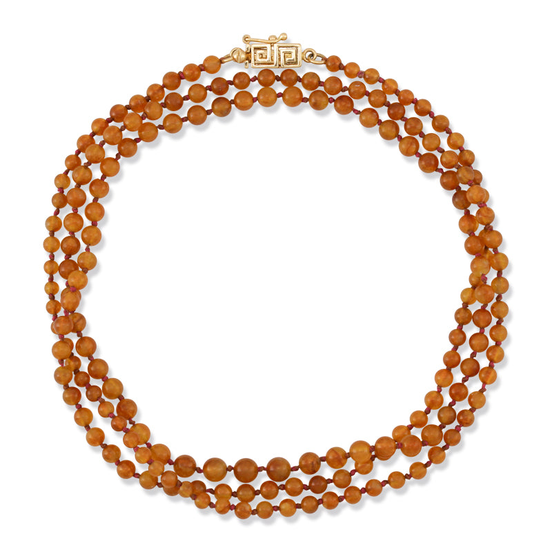 14K Yellow Gold Red Jadeite Jade Bead Necklace | UPC #361676
