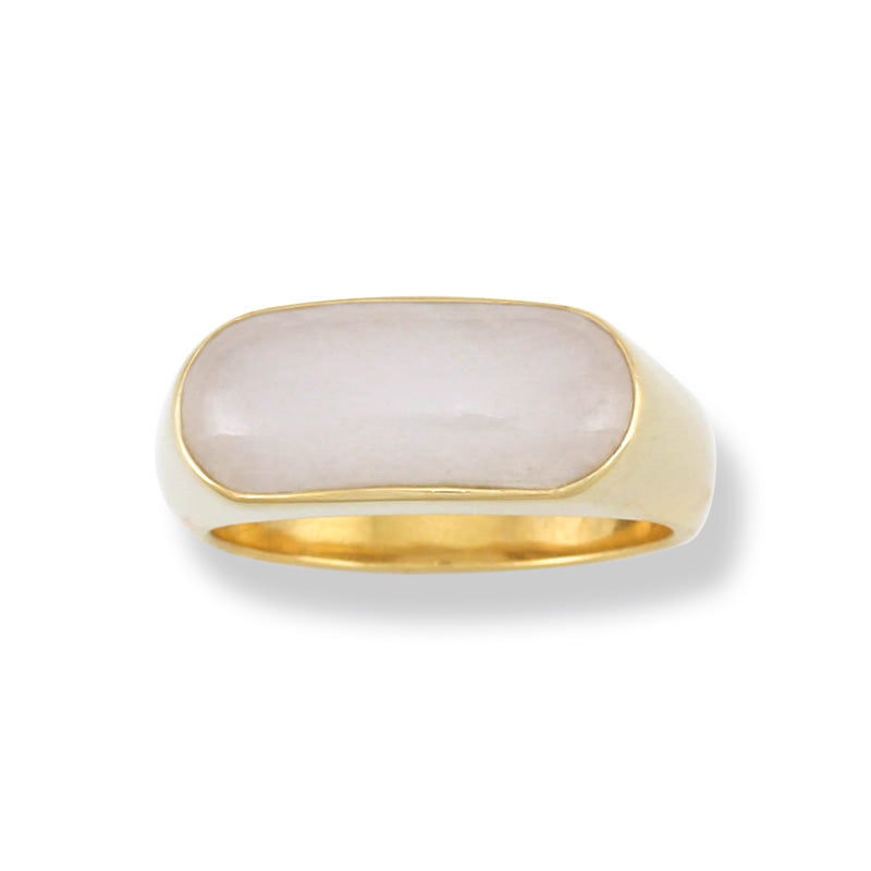 14K YELLOW GOLD WHITE JADEITE JADE SADDLE RING UPC #364707