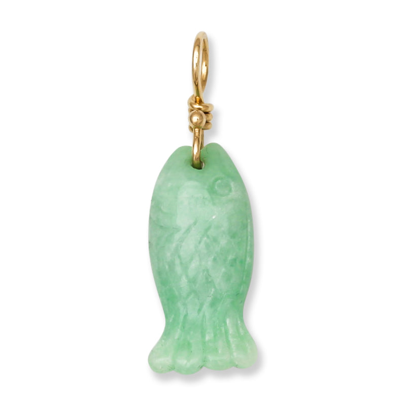 GREEN JADEITE JADE CARVED FISH 14K YELLOW GOLD PENDANT UPC #174528