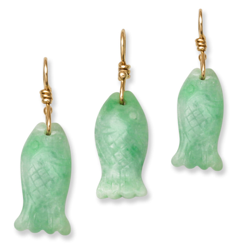 GREEN JADEITE JADE CARVED FISH 14K YELLOW GOLD PENDANT UPC #174528