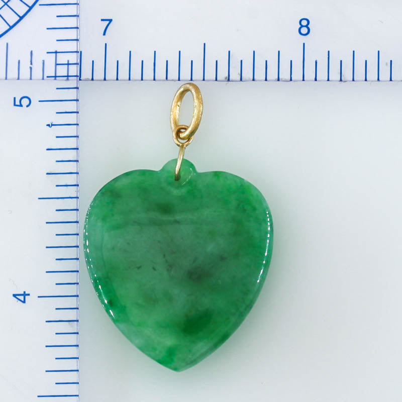 Green Jadeite Jade Heart 14K Yellow Pendant | UPC #399921