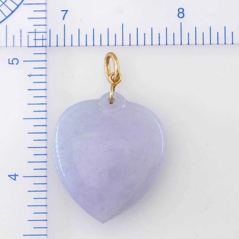 14K YELLOW GOLD LAVENDER JADEITE JADE PUFFY HEART PENDANT UPC #391185