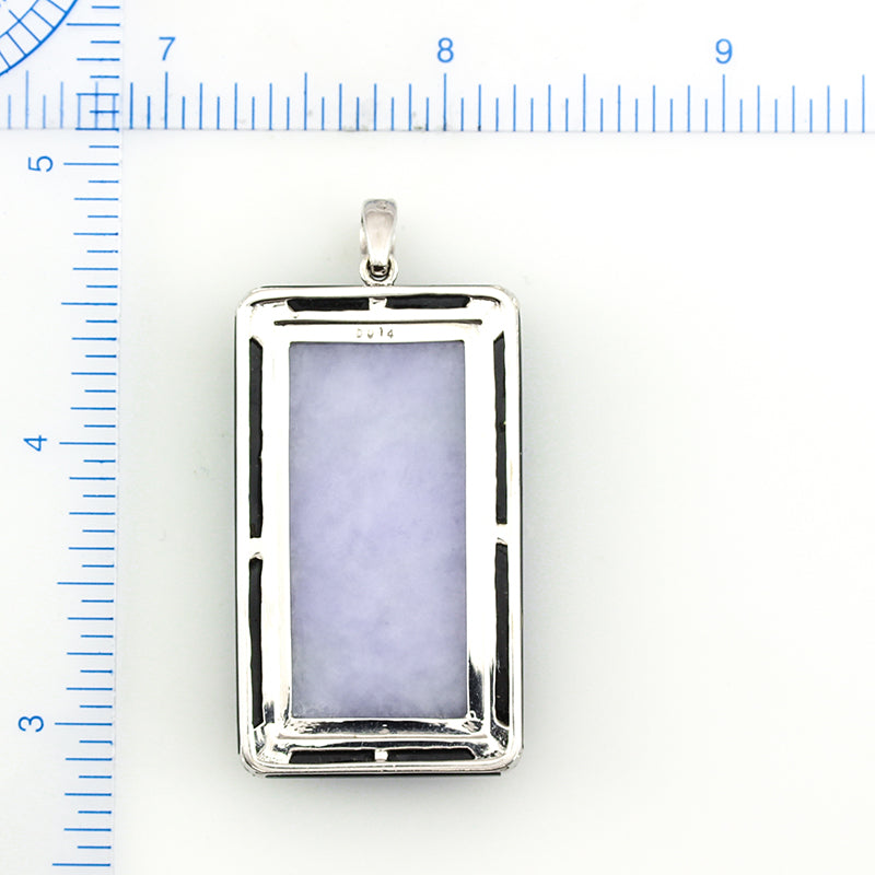 Light Purple Jade Pendant | Natural Lavender Jadeite Jade Tablet with Onyx and Diamonds | UPC #393615