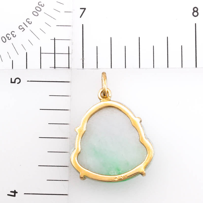 14K Yellow Gold Green Jadeite Jade Carving | Jade Buddha Pendant | UPC #406285
