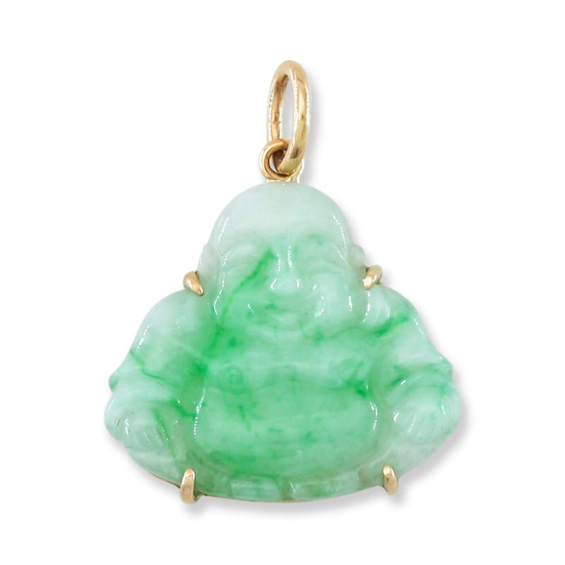 14K Yellow Gold Apple Green Jadeite Jade Pendant | Jade Buddha Carving | UPC #395473
