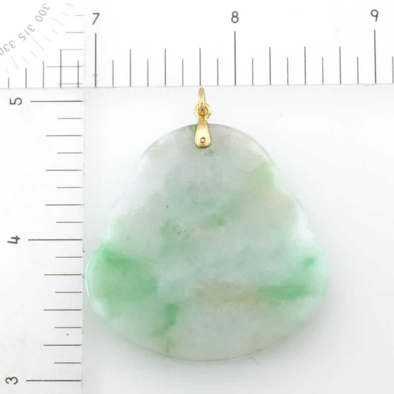 Large Green Jadeite Jade Carving 14K Yellow Gold | Jade Buddha Pendant | UPC #071520