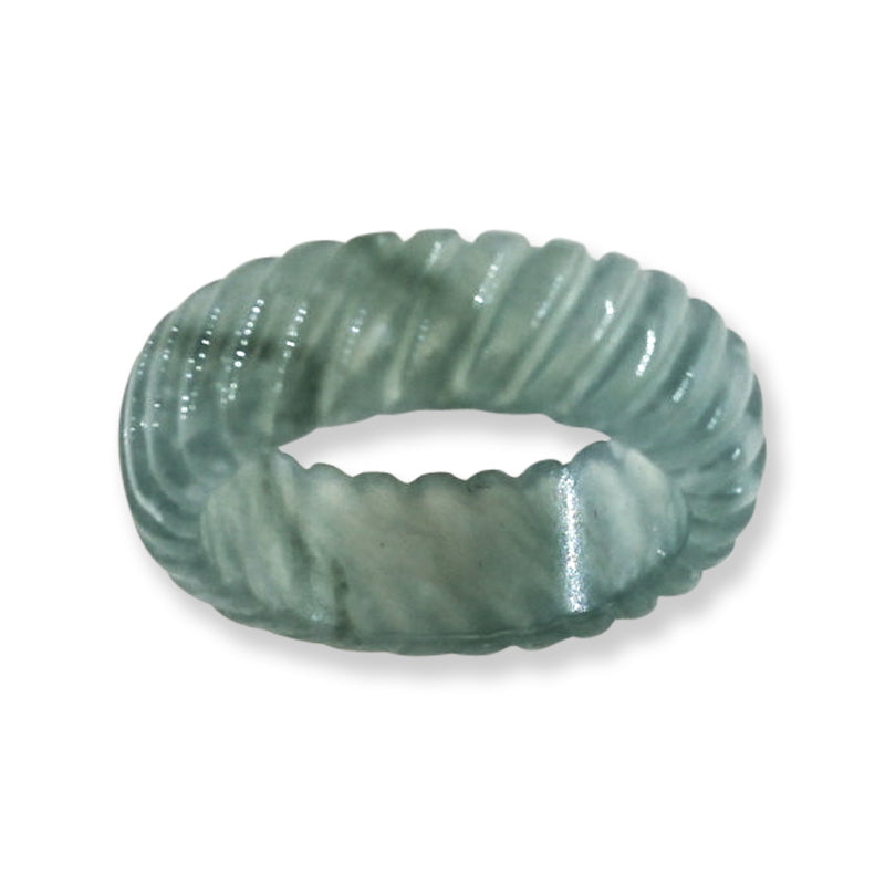 Blue Green Jadeite Jade Carved Band Ring Finger Size 4 | UPC #398337