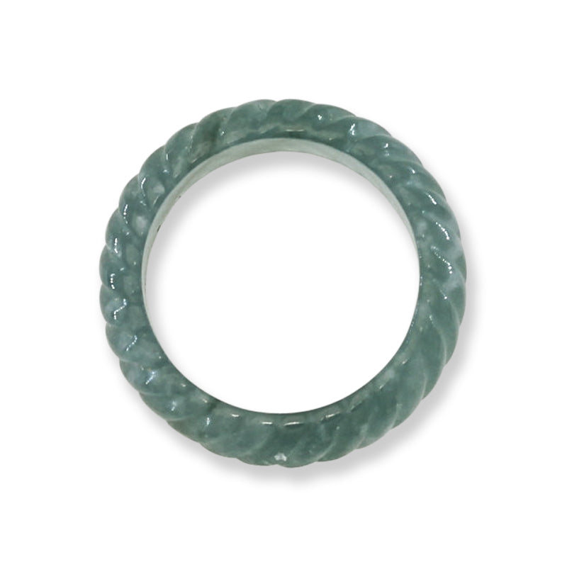 Blue Green Jadeite Jade Carved Band Ring Finger Size 4 | UPC #398337