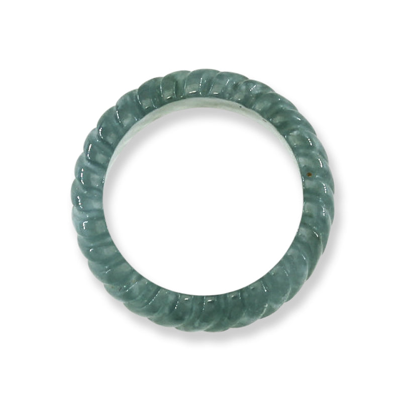 Blue Green Jadeite Jade Carved Band Ring Finger Size 4 | UPC #398337