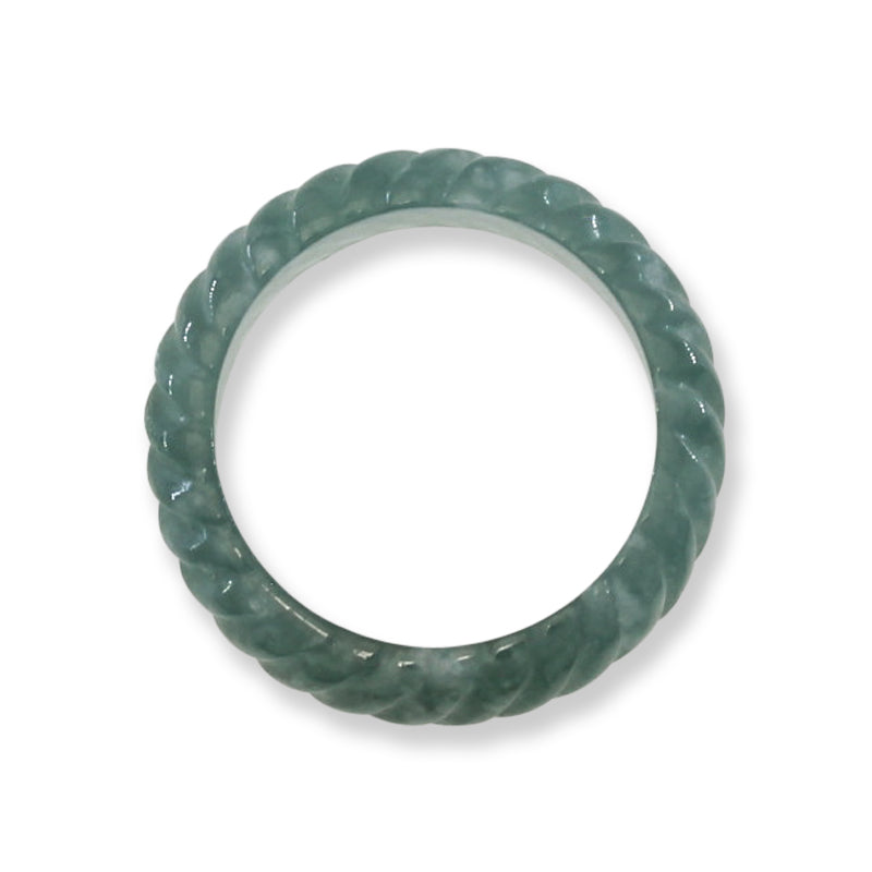 Blue Green Jadeite Jade Carved Band Ring Finger Size 4.75 | UPC #398320