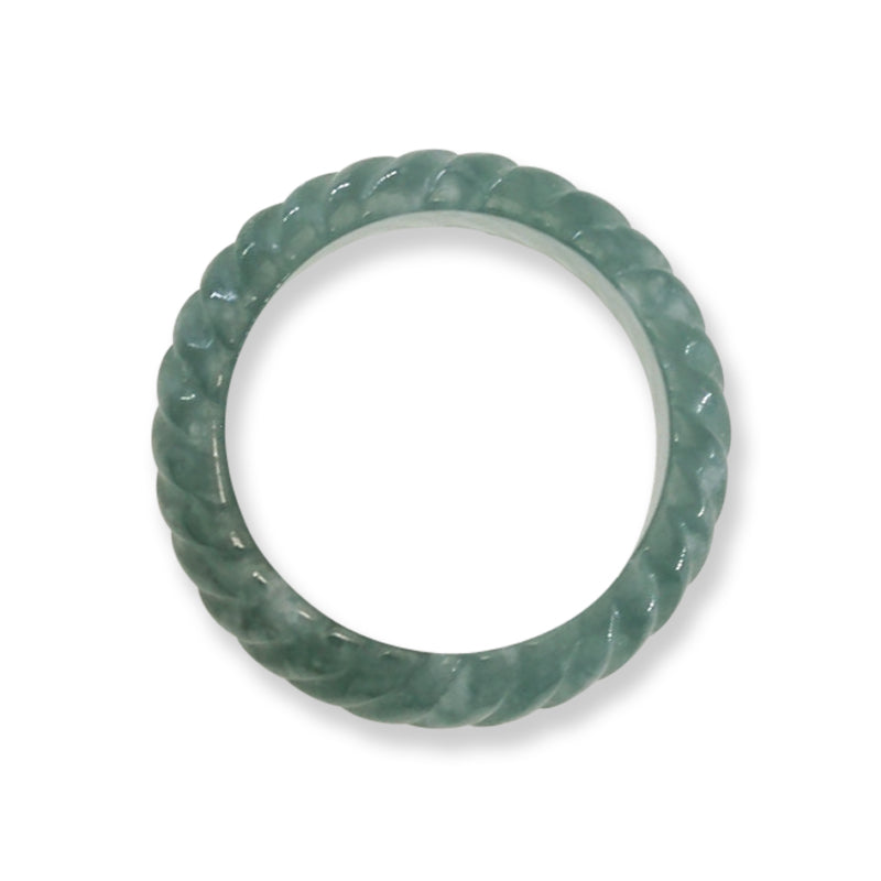 Blue Green Jadeite Jade Carved Band Ring Finger Size 4.75 | UPC #398320