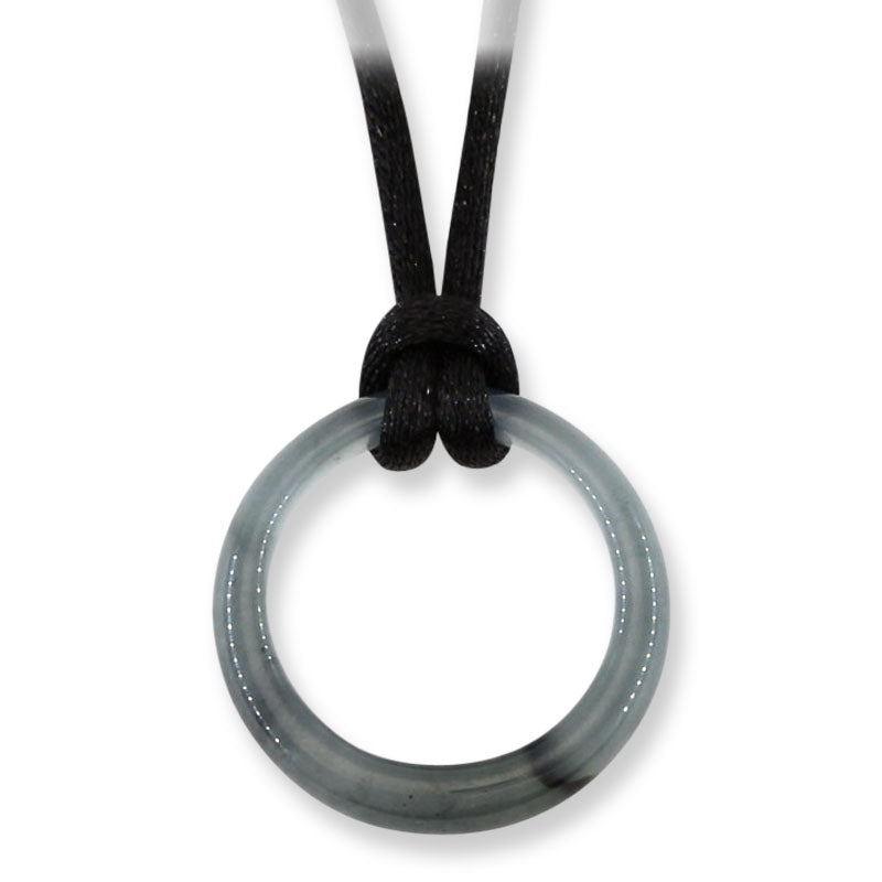 Blue Green Jadeite Jade Circle Adjustable Cord Necklace | UPC #395060
