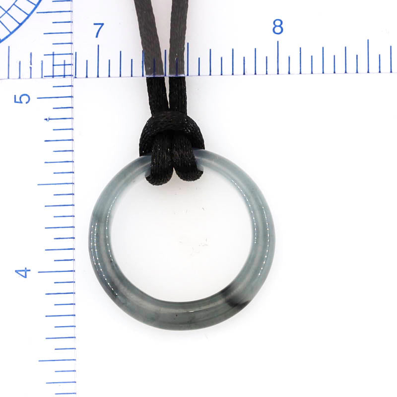 Blue Green Jadeite Jade Circle Adjustable Cord Necklace | UPC #395060