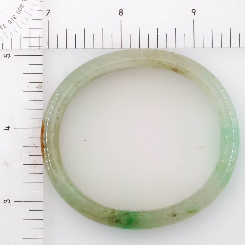 Green & Red Jadeite Jade Half Round Oval Bangle 55.2 X 49.5MM UPC #383388