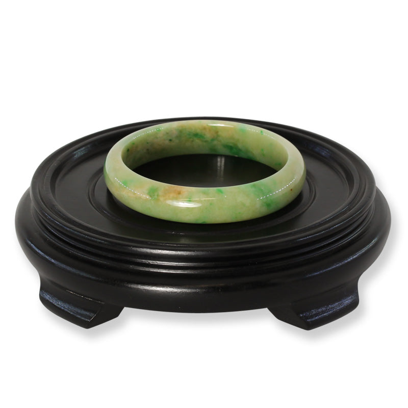 Green and Yellow Jadeite Jade Half Round Bangle 58.1MM | UPC #397613