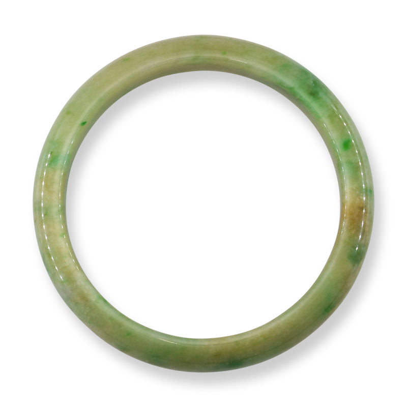 Green and Yellow Jadeite Jade Half Round Bangle 58.1MM | UPC #397613