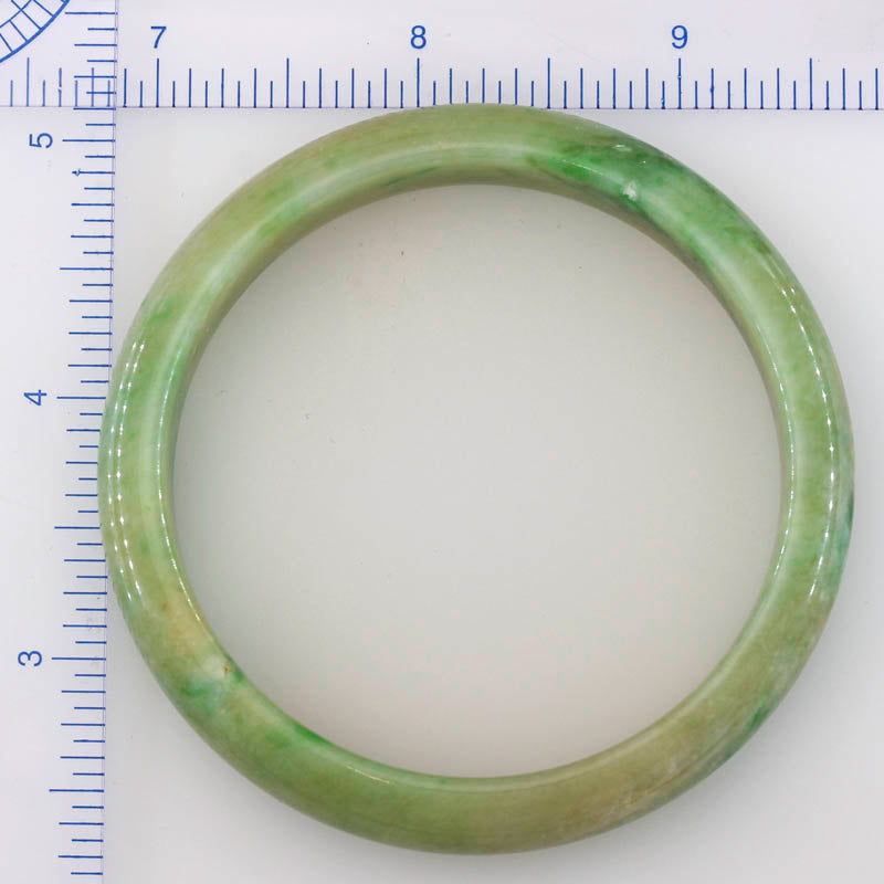 Green and Yellow Jadeite Jade Half Round Bangle 58.1MM | UPC #397613