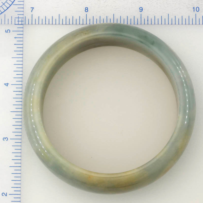 Yellow and Green Jadeite Jade Half Round Cuff Style Bangle 61.6MM | UPC #398344