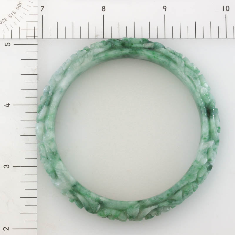 Green Carved Jadeite Jade Half Round Bangle 58.9mm |UPC #405301