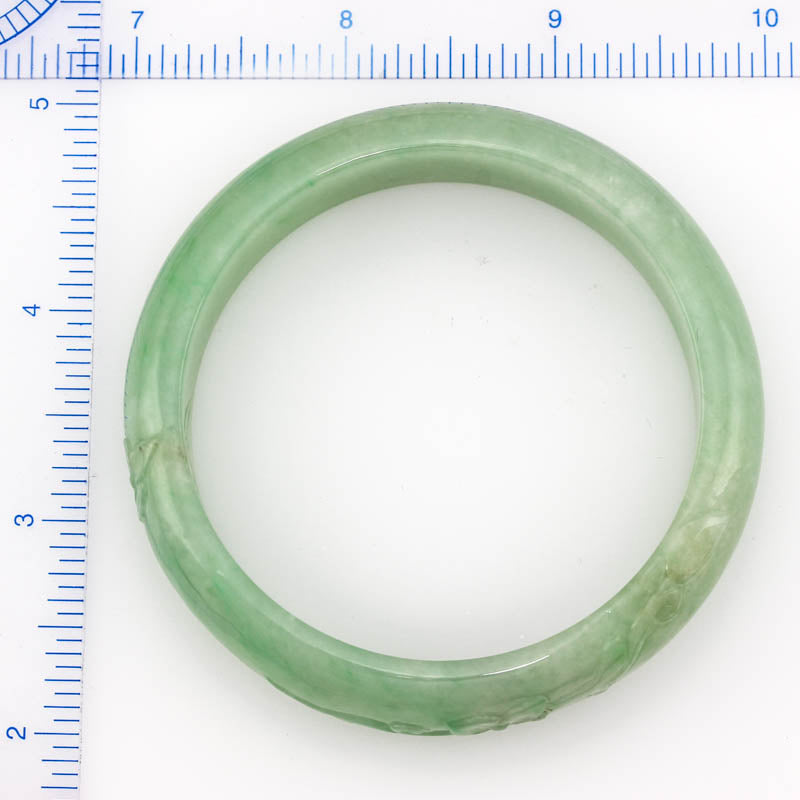 Green Carved Jadeite Jade Half Round Bangle 59.7mm |UPC #375376