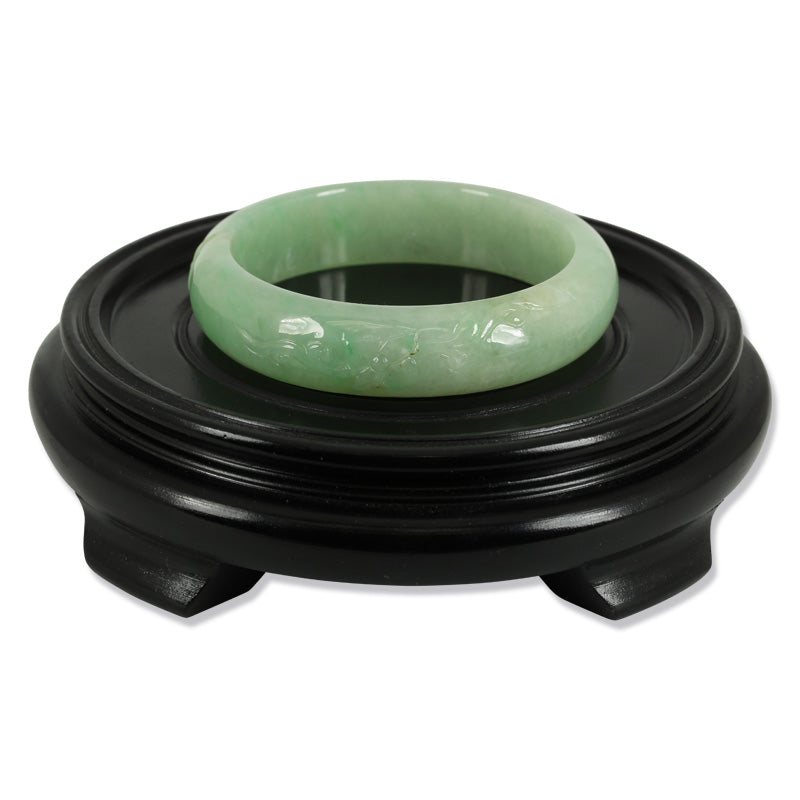 Green Carved Jadeite Jade Half Round Bangle 59.7mm |UPC #375376