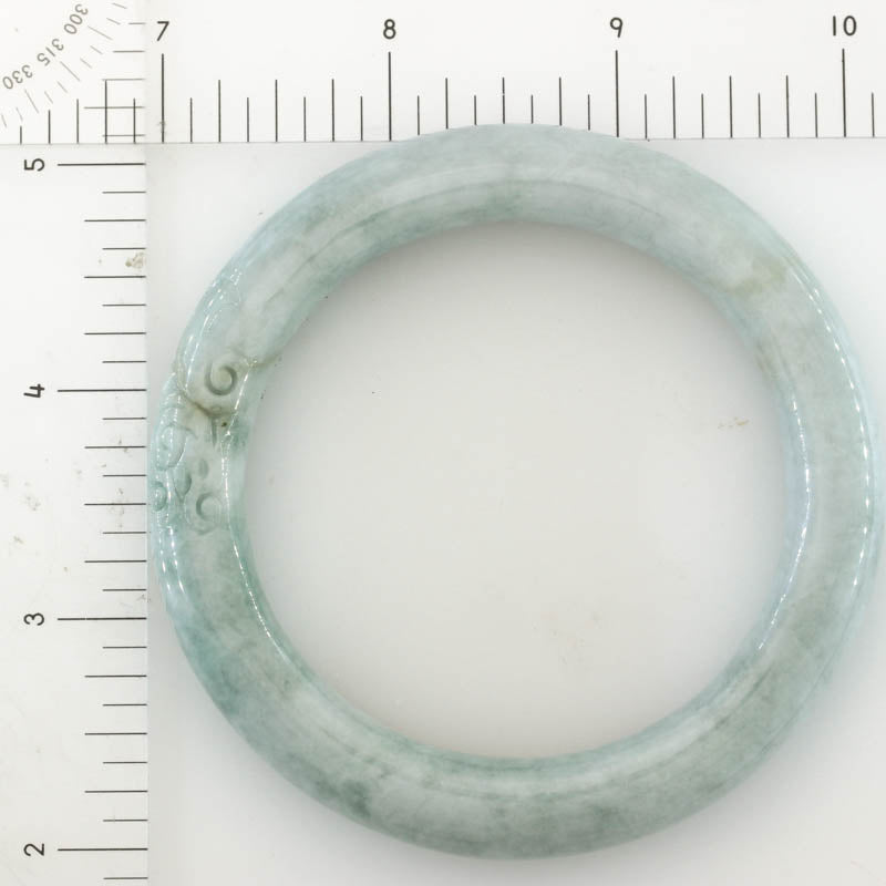 Green Carved Jadeite Jade Half Round Bangle 59.2mm |UPC #253230