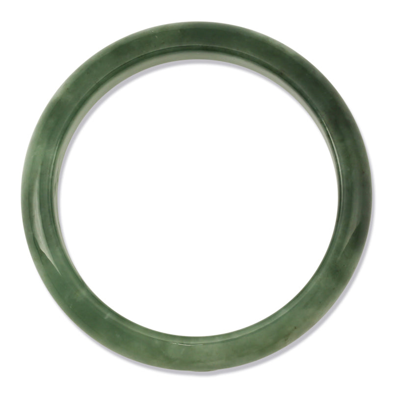 Green Jadeite Jade Half Round Carved Bangle 57.6mm |UPC #380219