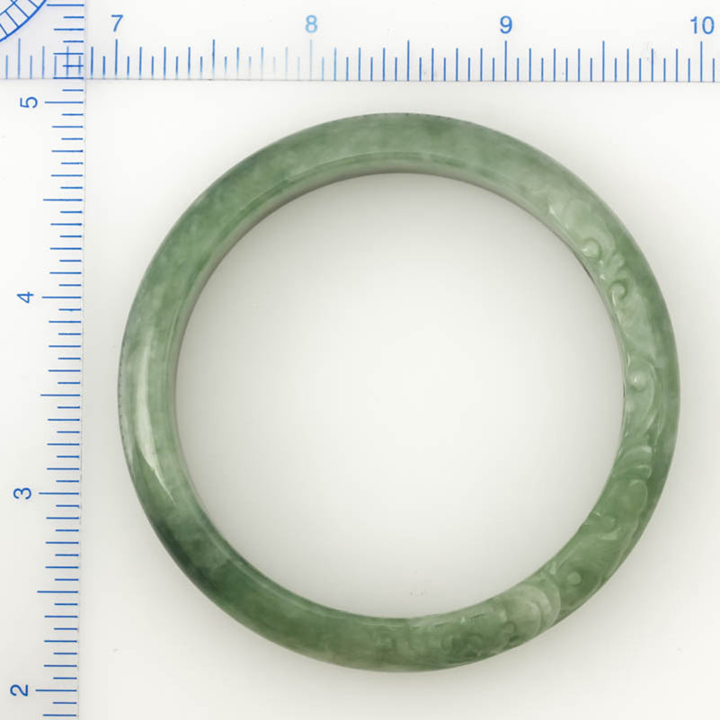 Green Jadeite Jade Half Round Carved Bangle 57.6mm |UPC #380219