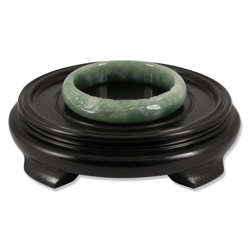 Green Jadeite Jade Half Round Carved Bangle 57.6mm |UPC #380219