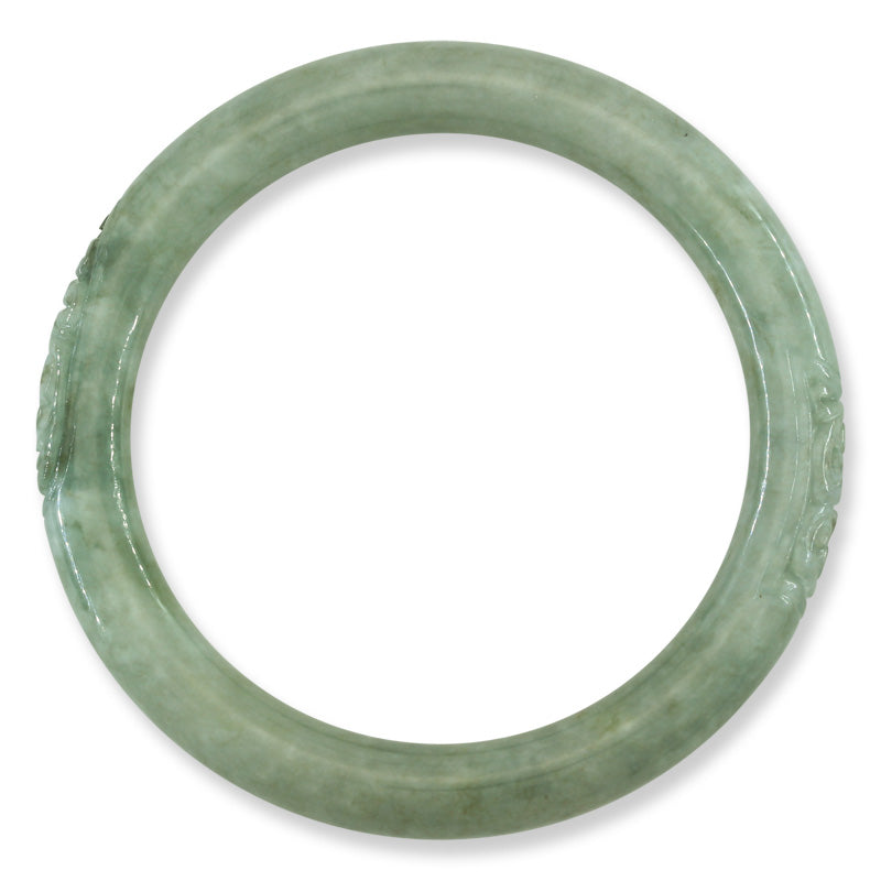 Green Jadeite Jade Carved Cylindrical Bangle | Size 58.2MM | UPC #393837