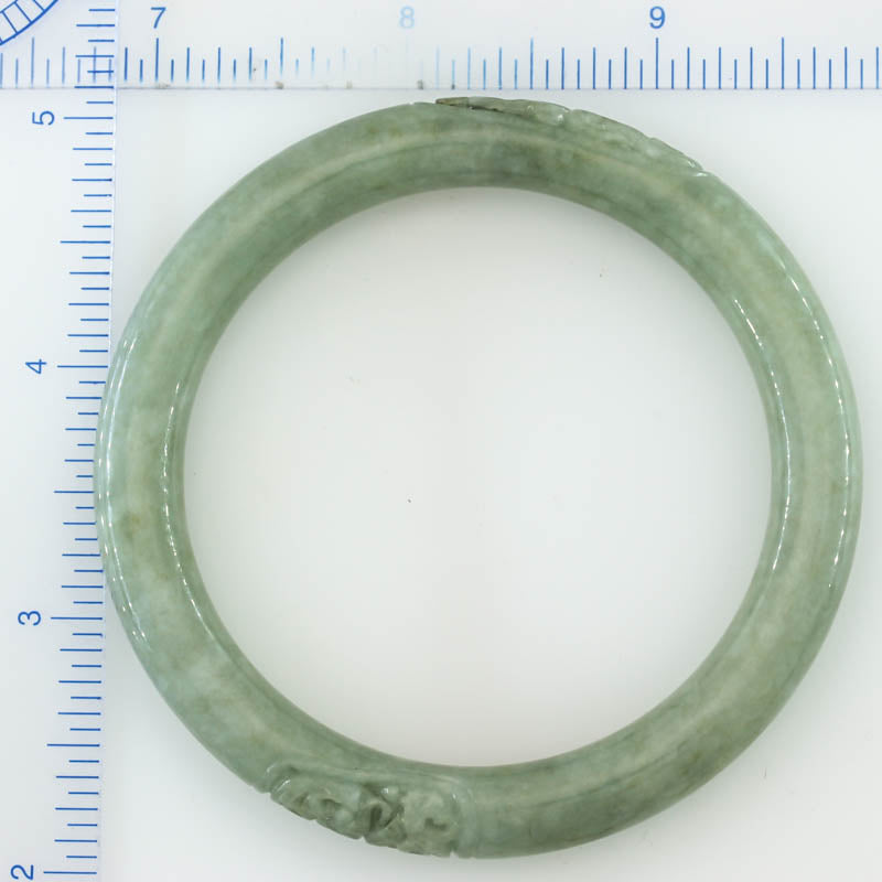 Green Jadeite Jade Carved Cylindrical Bangle | Size 58.2MM | UPC #393837