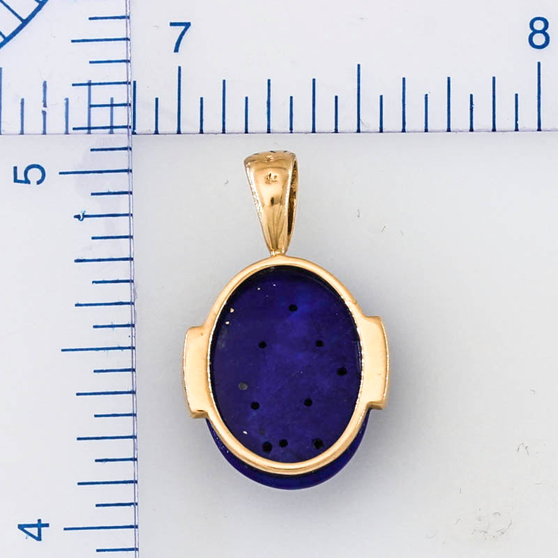 Genuine Lapis Lazuli Pendant in 14K Yellow Gold with Endless Knot Etching | UPC #223202