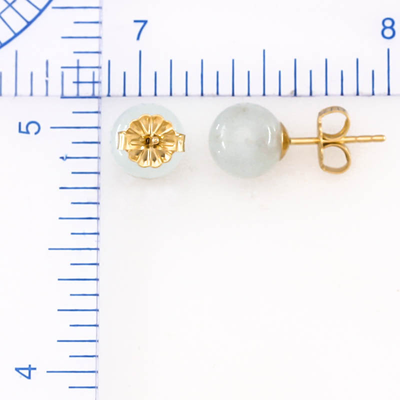 Ice Jadeite Jade 7.5mm Ball Stud 14K Yellow Gold Earrings | UPC #400443