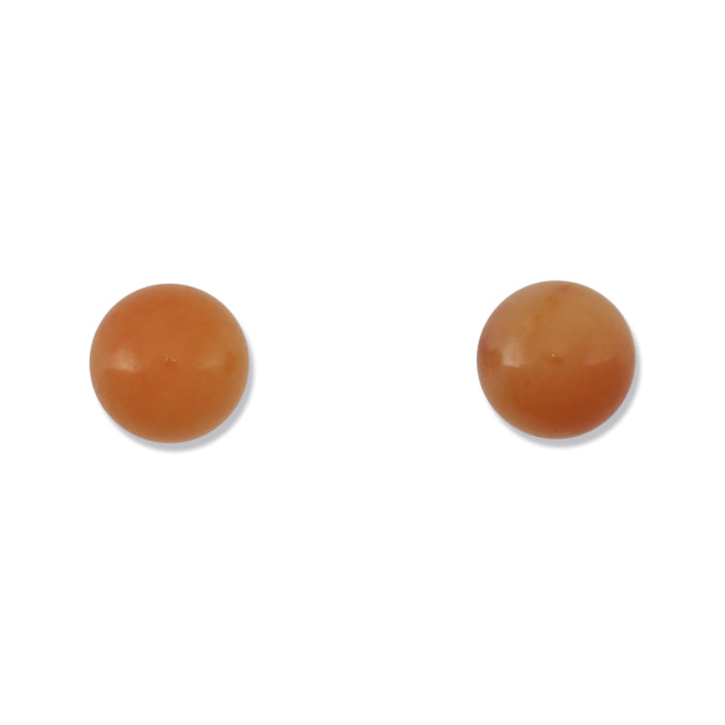 14K YELLOW GOLD RED JADEITE JADE 8MM BALL STUD EARRING UPC #381001