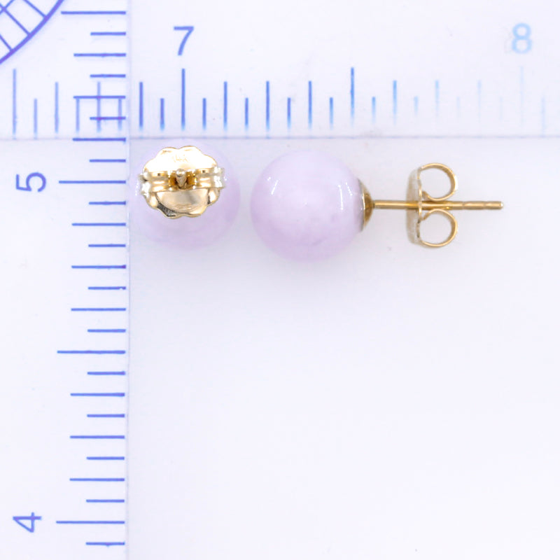 14K YELLOW GOLD LAVENDER JADEITE JADE 8MM BALL STUD EARRING UPC #291102