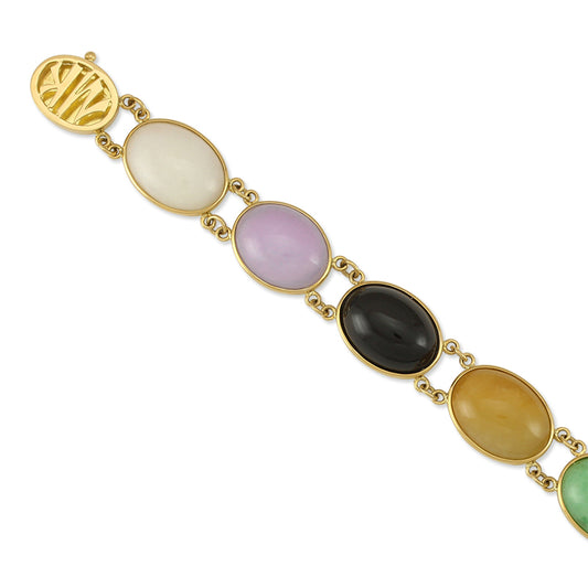 18K YELLOW GOLD RAINBOW JADEITE JADE LINK BRACELET UPC #328594