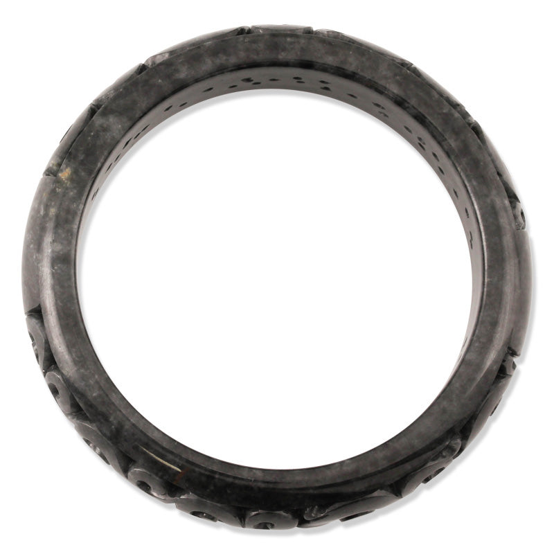 GREY JADEITE JADE CARVED HALF ROUND BANGLE 62.5MM | UPC #366916