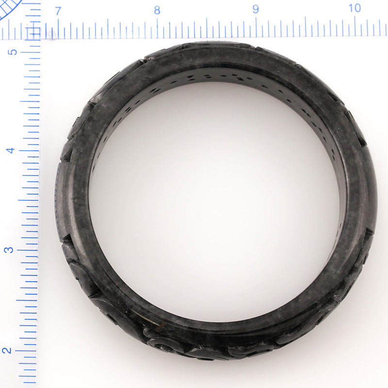 GREY JADEITE JADE CARVED HALF ROUND BANGLE 62.5MM | UPC #366916